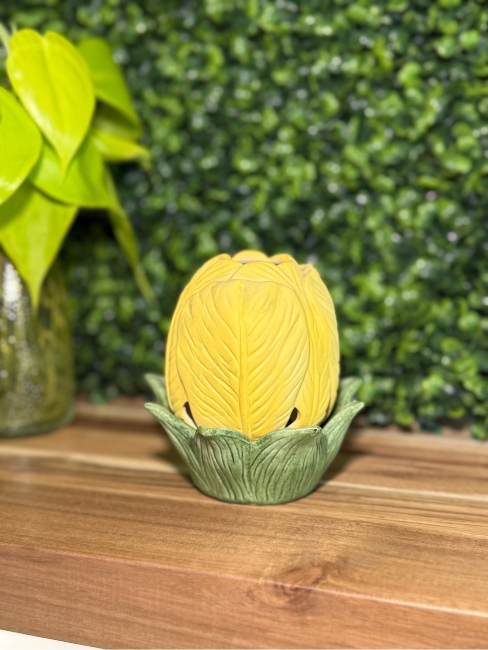 Vintage 2 Piece Yellow Tulip Motif Tea Light Candle Holder.